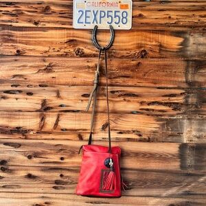 KC LEATHER DESIGN | Karen Carlson Designer Red Leather Southwestern Bag Purse